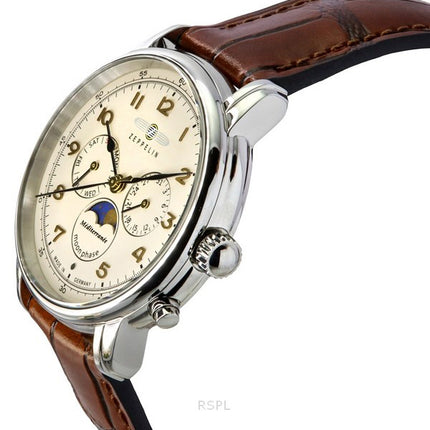 Orologio da uomo Zeppelin Mediterranean Moon Phase cinturino in pelle quadrante beige al quarzo 96365