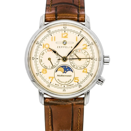 Orologio da uomo Zeppelin Mediterranee Moonphase con cinturino in pelle e quadrante champagne al quarzo 96375