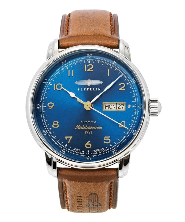Zeppelin 100 Jahre Mediterranee Leather Strap Blue Dial Automatic 96643 Men's Watch