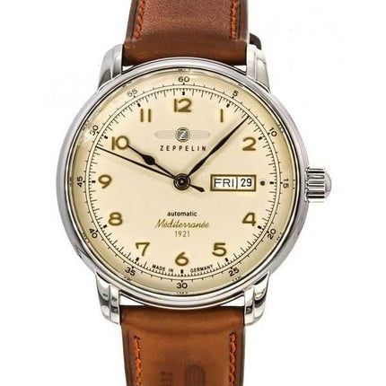 Zeppelin Mediterranee 1921 cinturino in pelle quadrante beige orologio automatico da uomo 96645