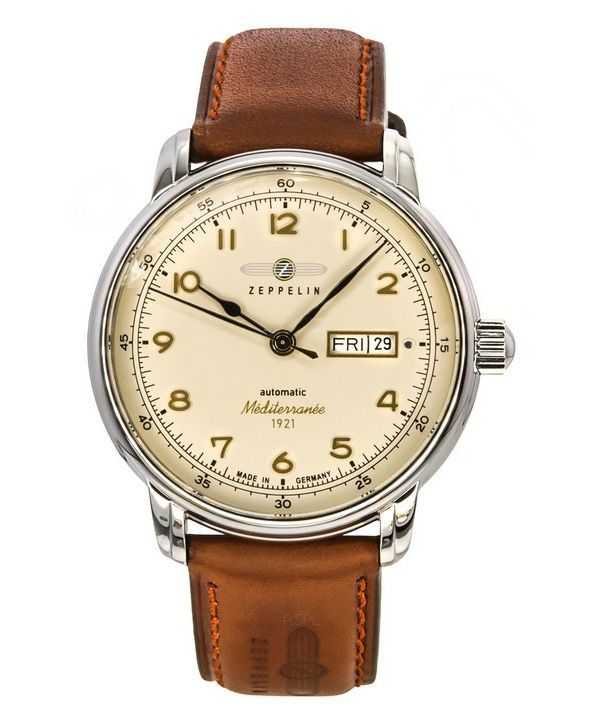 Zeppelin Mediterranee 1921 cinturino in pelle quadrante beige orologio automatico da uomo 96645