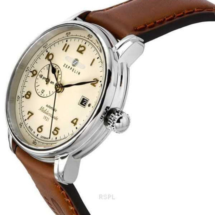 Orologio da uomo Zeppelin Mediterranean con cinturino in pelle e quadrante beige automatico 96685