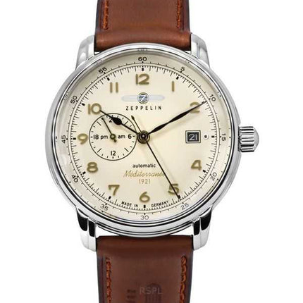 Orologio da uomo Zeppelin Mediterranean con cinturino in pelle e quadrante beige automatico 96685