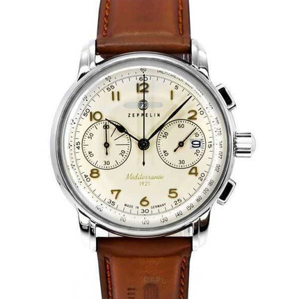 Zeppelin Mediterranee Cronografo Cinturino in Pelle Quadrante Beige Quarzo 96705 Orologio da Uomo